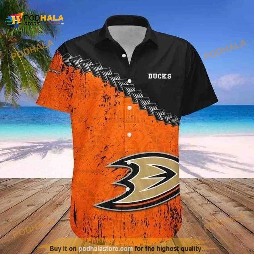 Anaheim Ducks Hawaiian Shirt With Bold Ducks Design And Hockey Theme