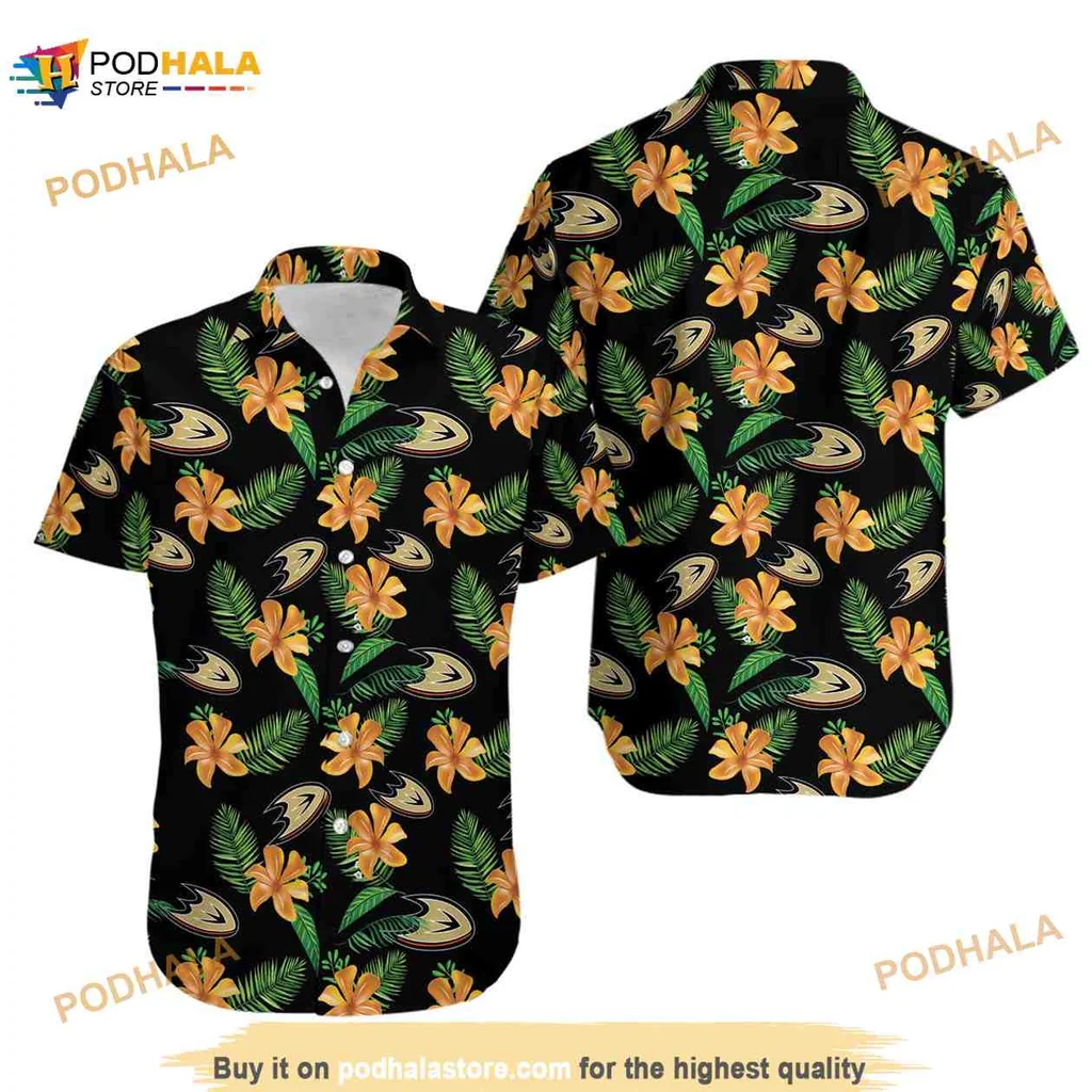 Anaheim Ducks Hockey Aloha Shirt With Vibrant Hibiscus Design