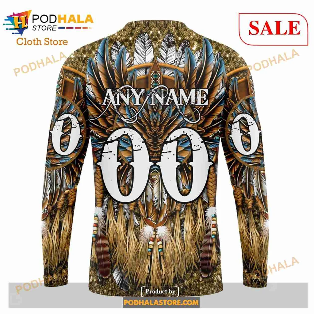 Anaheim Ducks Native American Hoodie Featuring Colorful Feather Design - Product View 5 Anaheim Ducks Native American Hoodie Featuring Colorful Feather Design - Product View 5