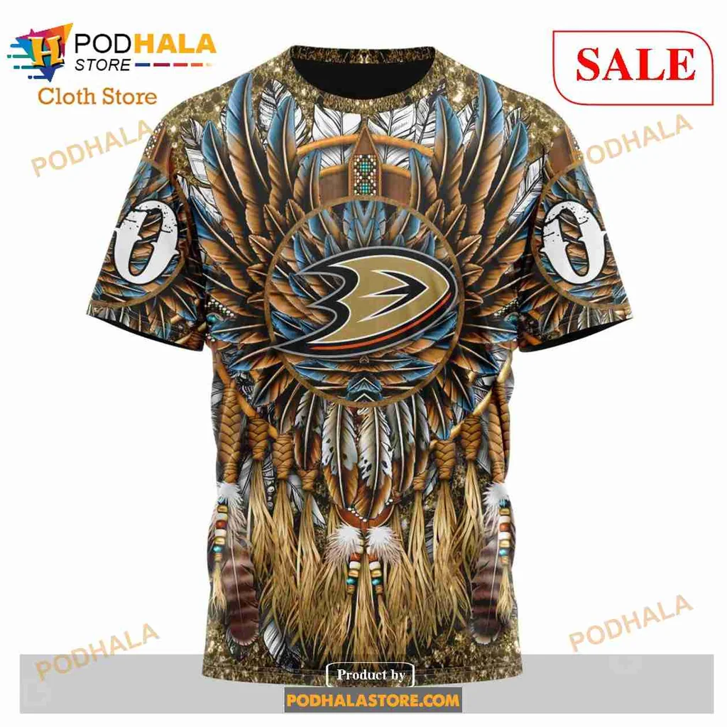 Anaheim Ducks Native American Hoodie Featuring Colorful Feather Design - Product View 6 Anaheim Ducks Native American Hoodie Featuring Colorful Feather Design - Product View 6