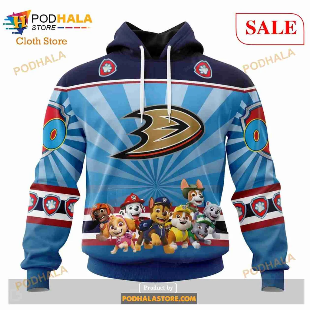 Anaheim Ducks Paw Patrol Hoodie Featuring Colorful Dog Characters