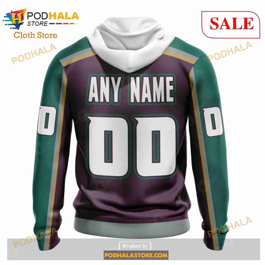 Anaheim Ducks Retro Hoodie With Playful Cartoon Duck Design - View 2 Anaheim Ducks Retro Hoodie With Playful Cartoon Duck Design - View 2