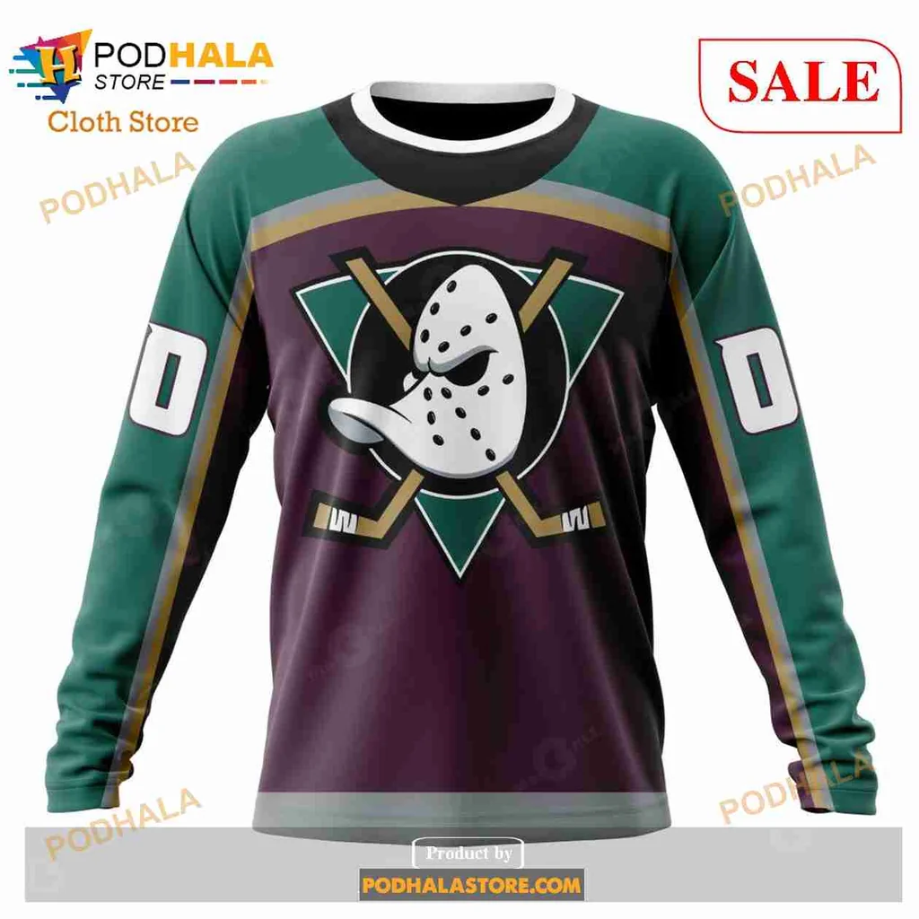 Anaheim Ducks Retro Hoodie With Playful Cartoon Duck Design - View 3 Anaheim Ducks Retro Hoodie With Playful Cartoon Duck Design - View 3