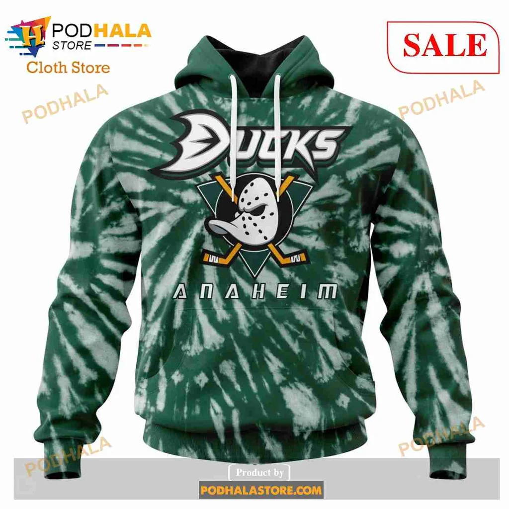Anaheim Ducks Retro Tie Dye Hoodie With Vibrant Green And White Design