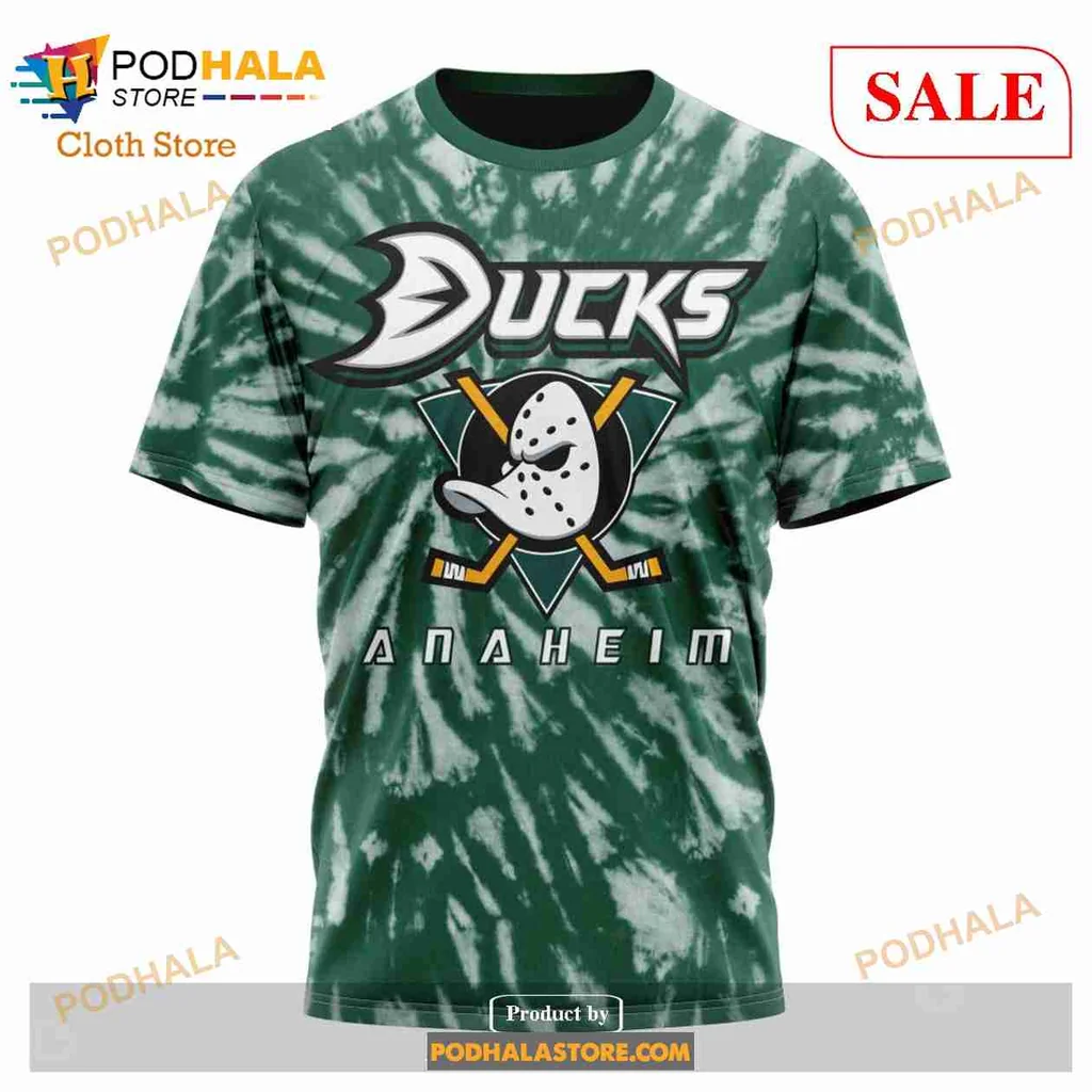 Anaheim Ducks Retro Tie Dye Hoodie With Vibrant Green And White Design - Product View 6 Anaheim Ducks Retro Tie Dye Hoodie With Vibrant Green And White Design - Product View 6