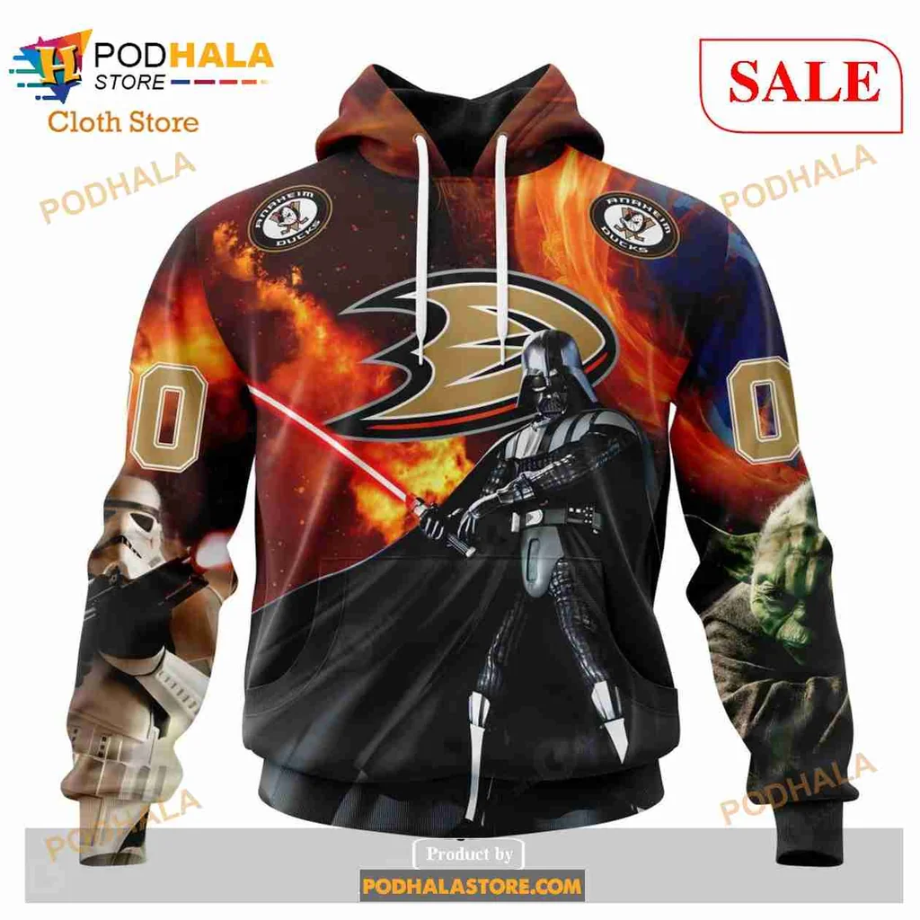 Anaheim Ducks Star Wars Hoodie Featuring Darth Vader And Yoda Design