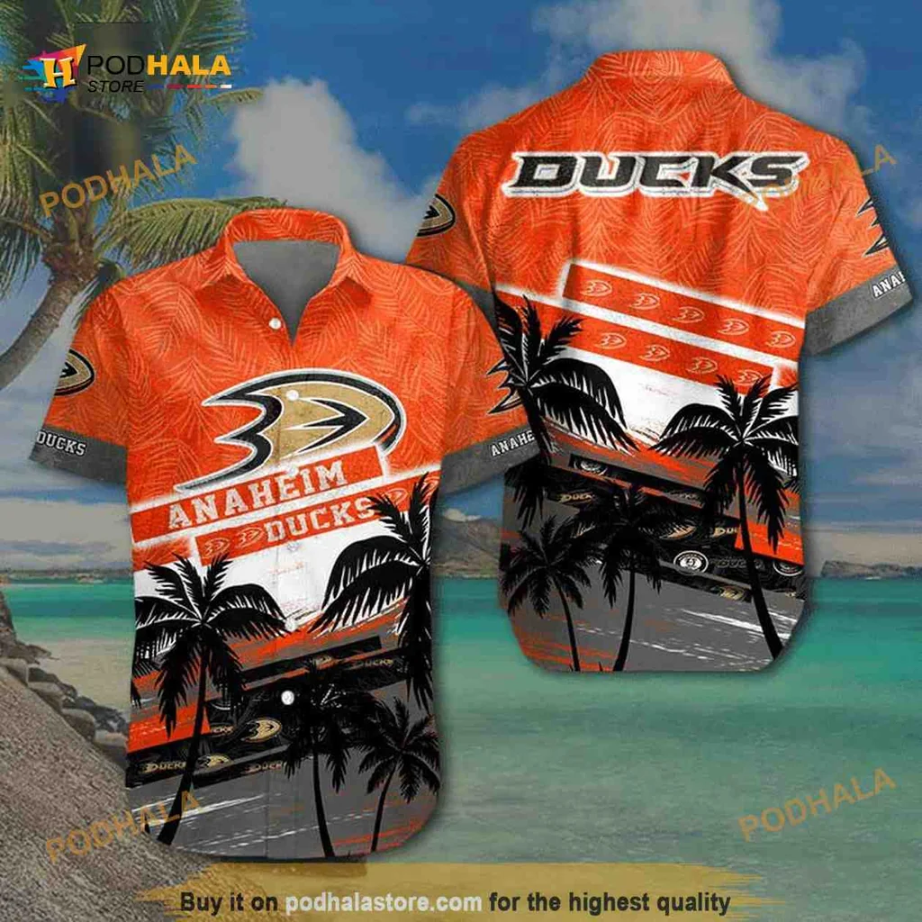 Anaheim Ducks Tropical Hawaiian Shirt With Sunset And Palm Trees