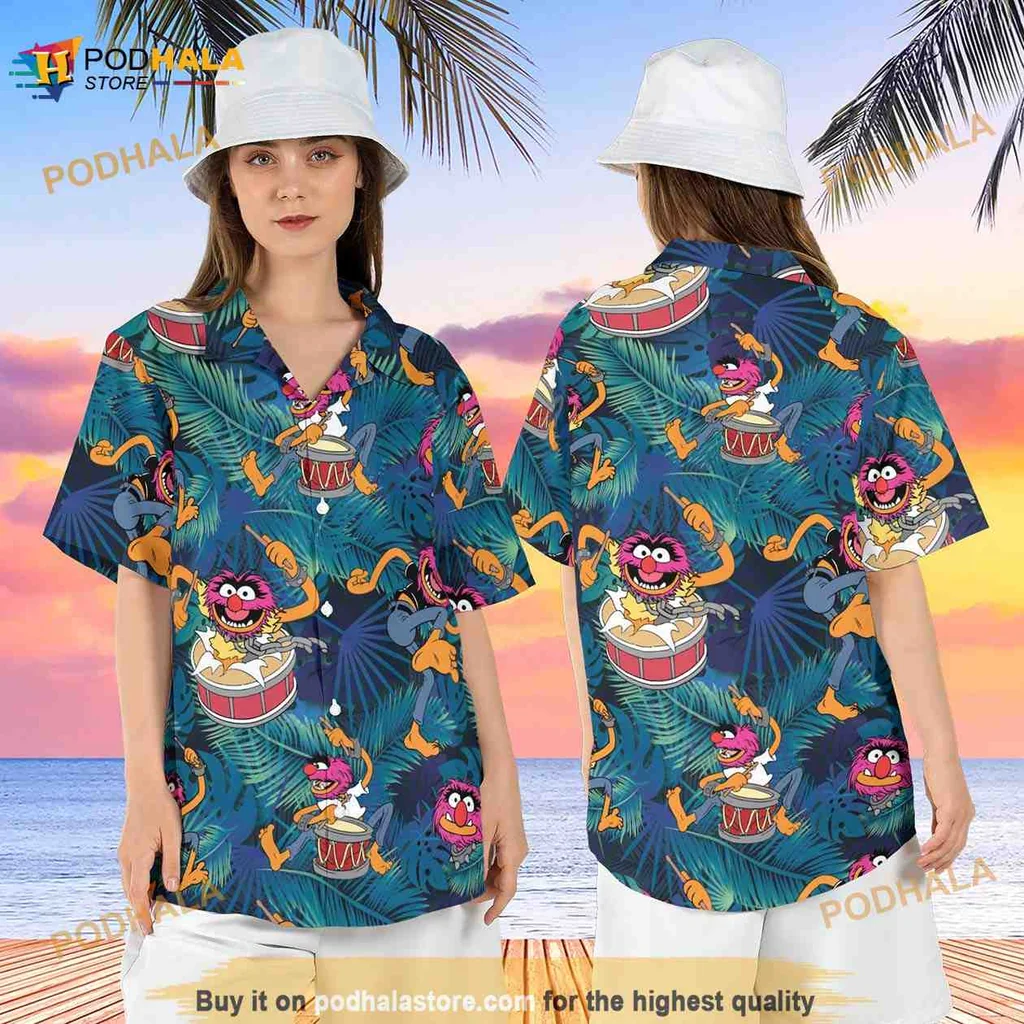 Animal Muppet Tropical Hawaiian Shirt Featuring Colorful Drum Playing Design