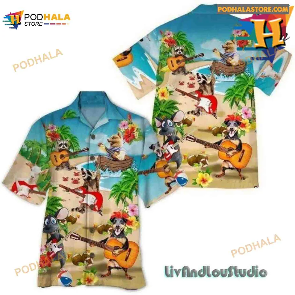 Animals Playing Guitar Hawaiian Shirt With Tropical Vibes