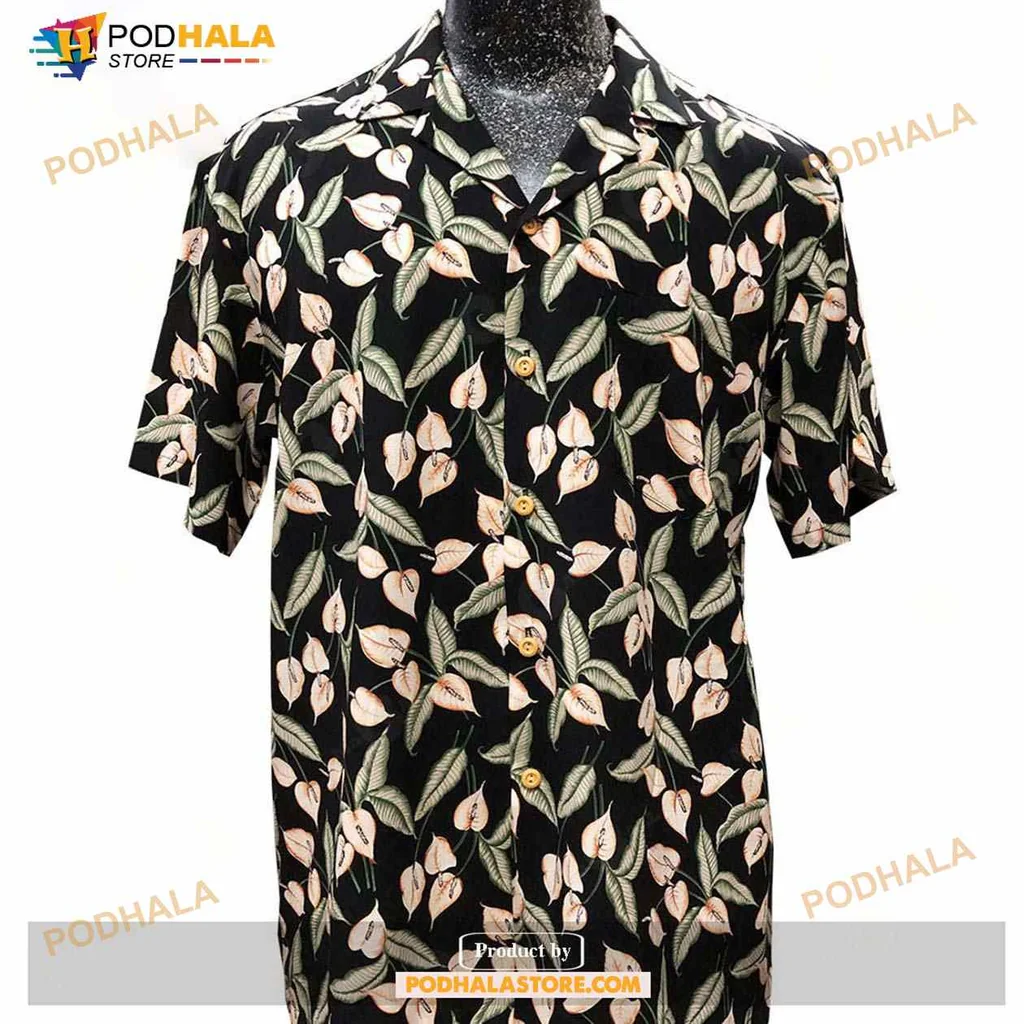 Anthurium Flower Tropical Hawaiian Shirt With Black Background