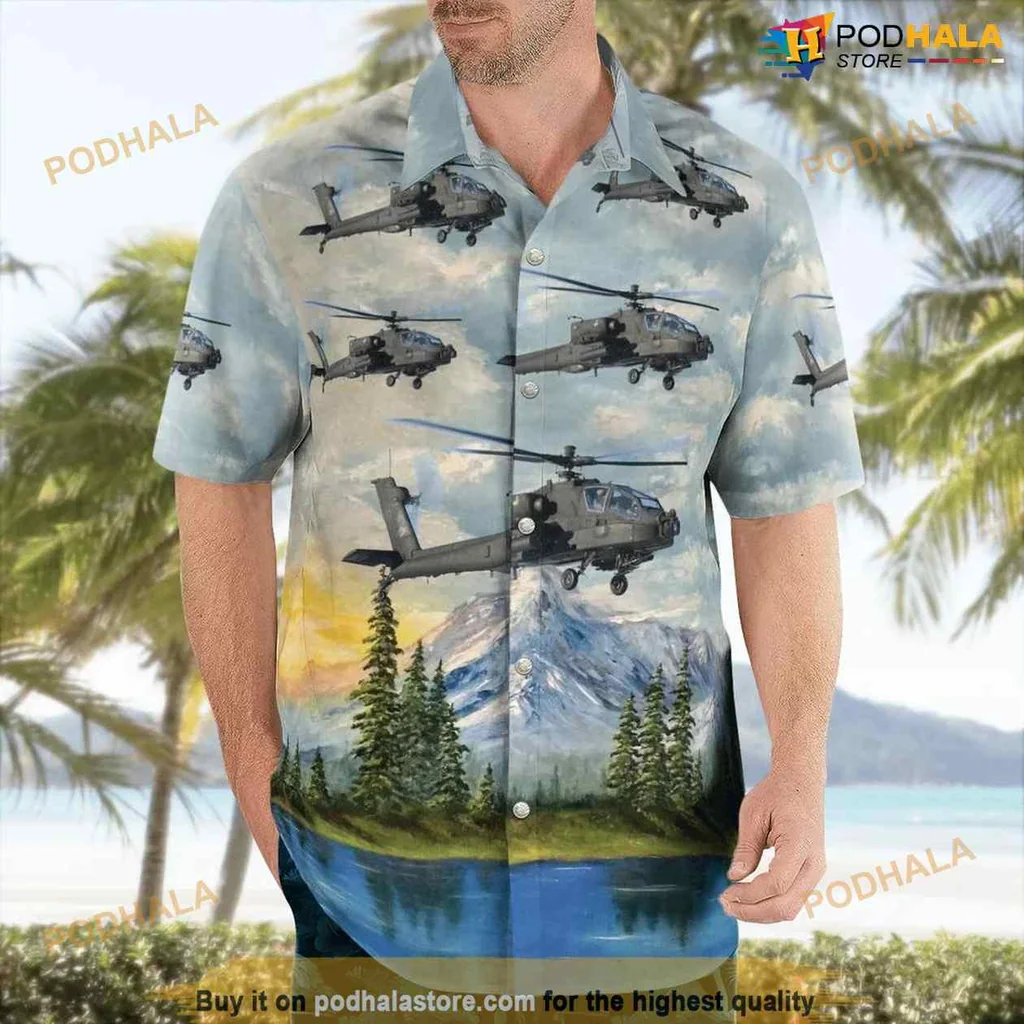 Apache Helicopter Hawaiian Shirt Featuring Boeing Ah 64d Apache Longbow Design