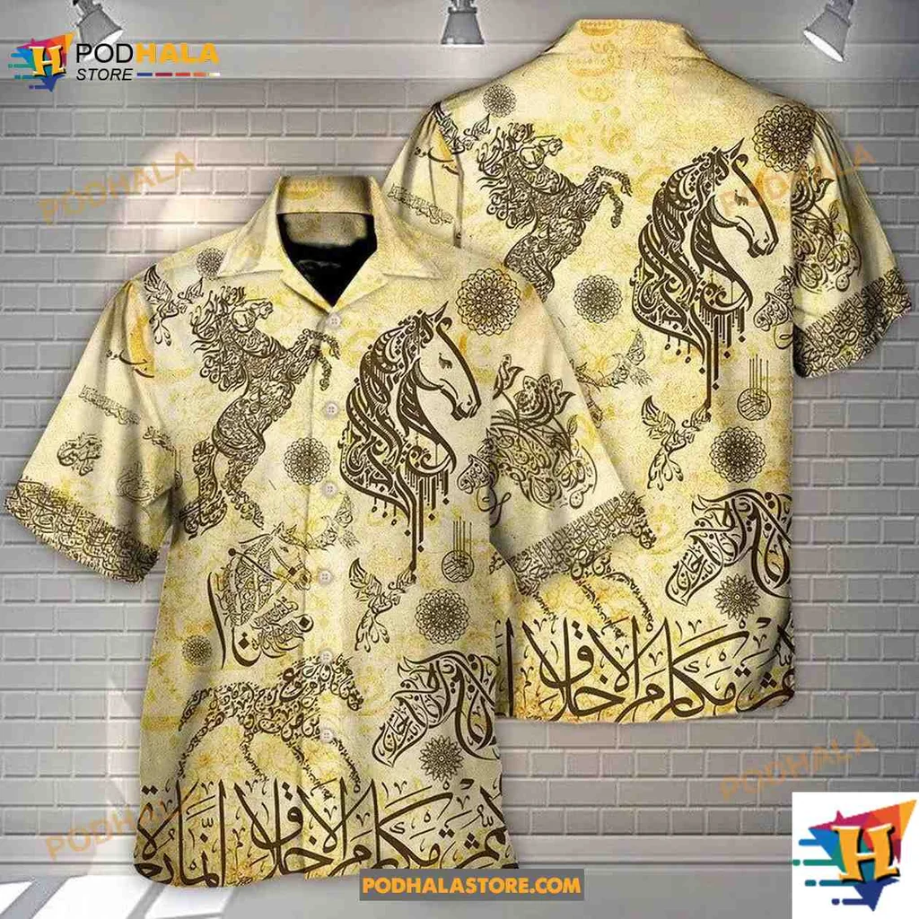 Arabian Horses Tropical Hawaiian Shirt, Elegant Design For Horse Lovers