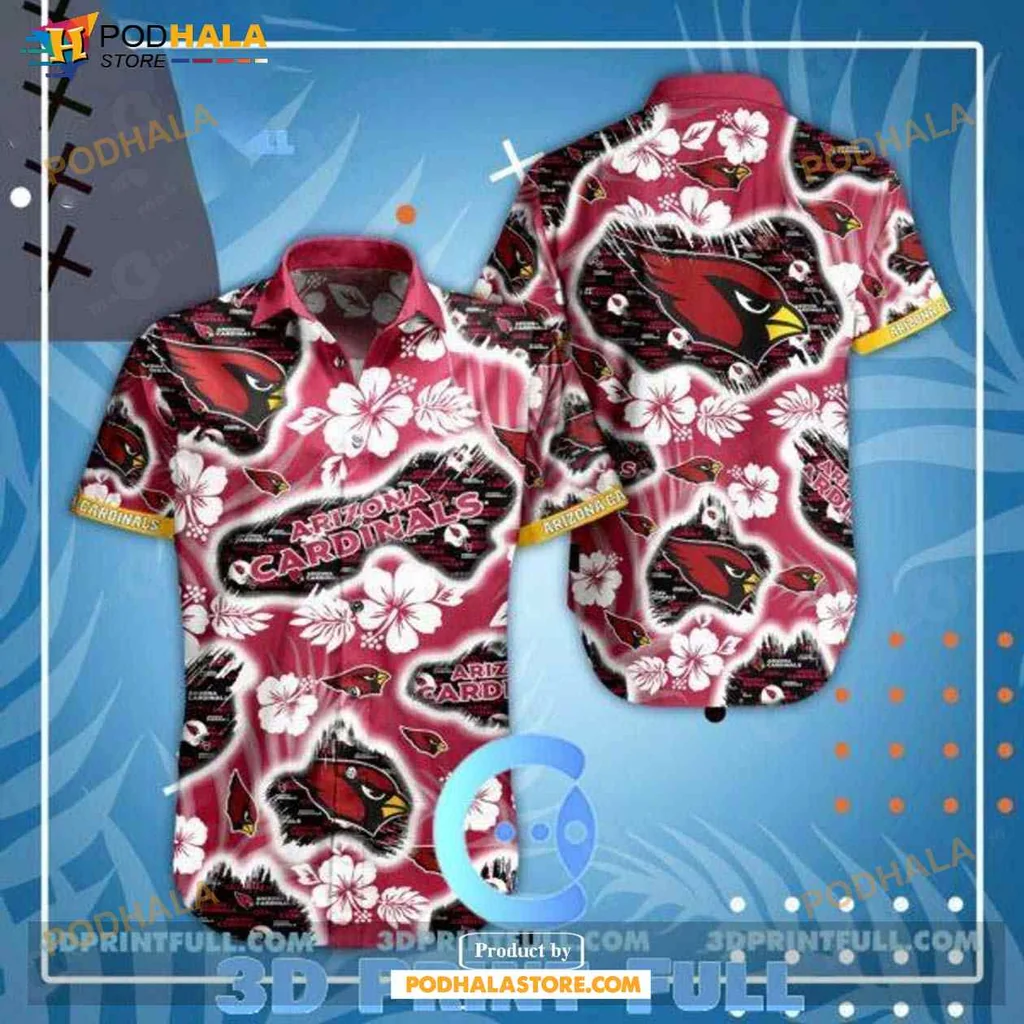 Arizona Cardinals Hawaiian Shirt Featuring Bold Logo And Tropical Design