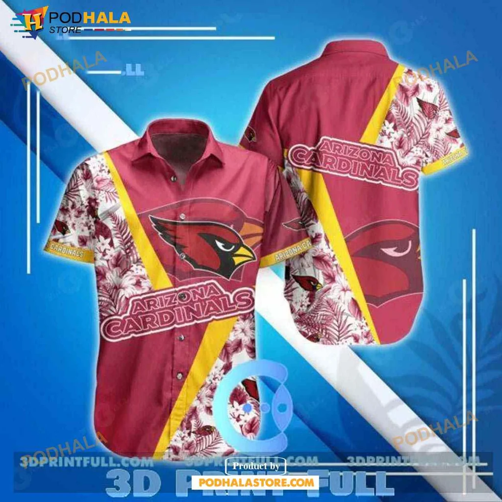 Arizona Cardinals Hawaiian Shirt With Bold Team Logo And Tropical Floral Design
