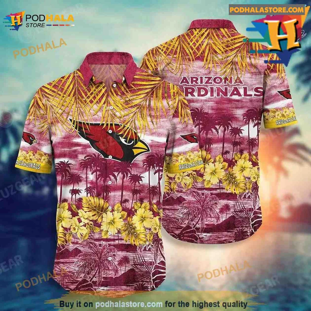 Arizona Cardinals Hawaiian Shirt With Tropical Hibiscus And Palm Design