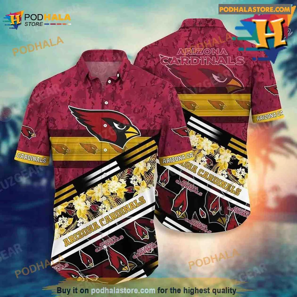 Arizona Cardinals Hawaiian Shirt With Tropical Patterns And Team Logo