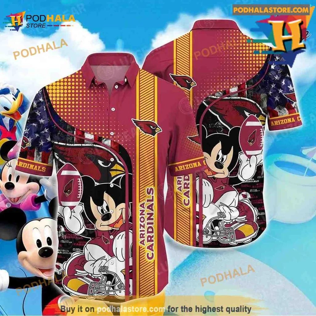 Arizona Cardinals Mickey Mouse Hawaiian Shirt With 3d Printed Design
