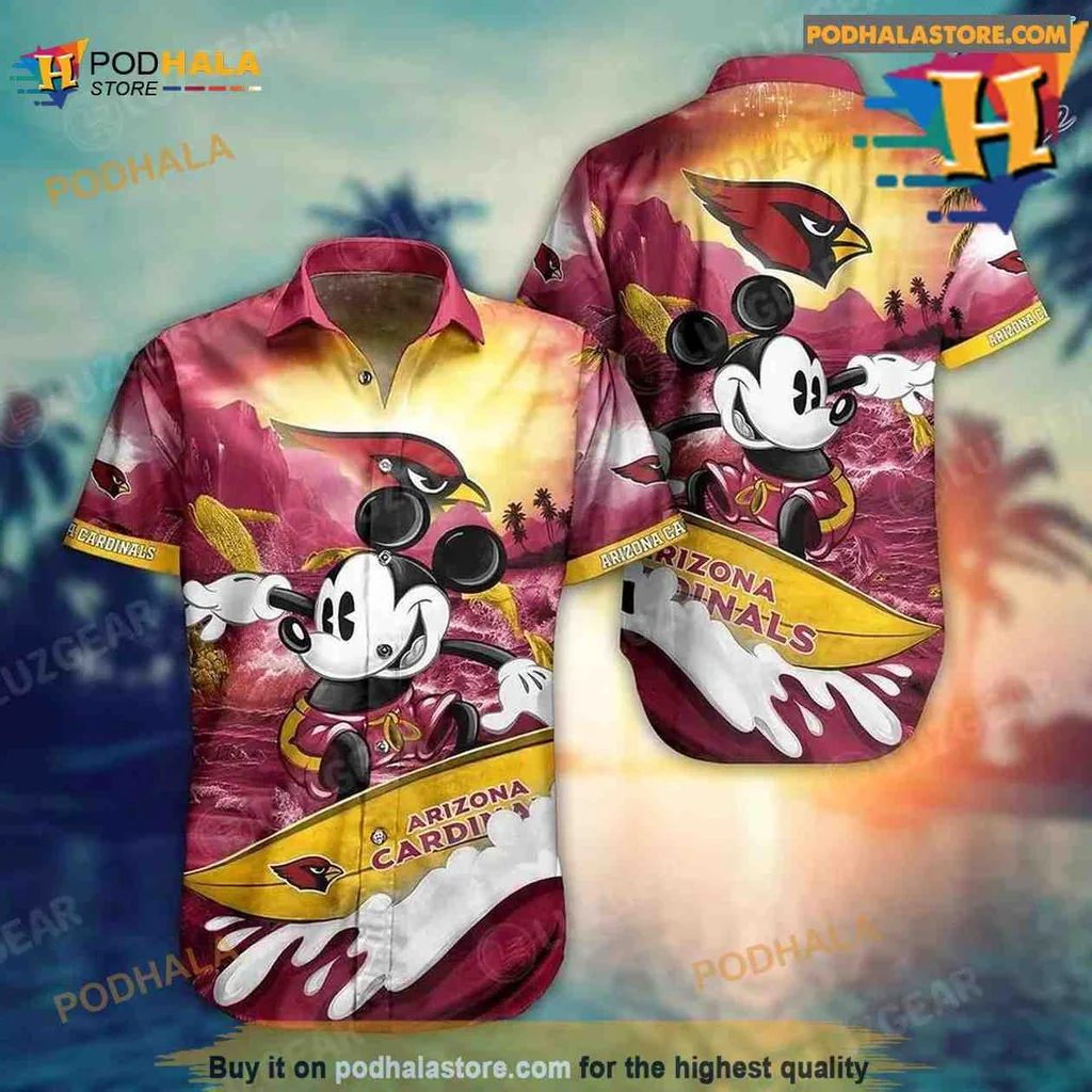 Arizona Cardinals Mickey Mouse Hawaiian Shirt With Tropical Design
