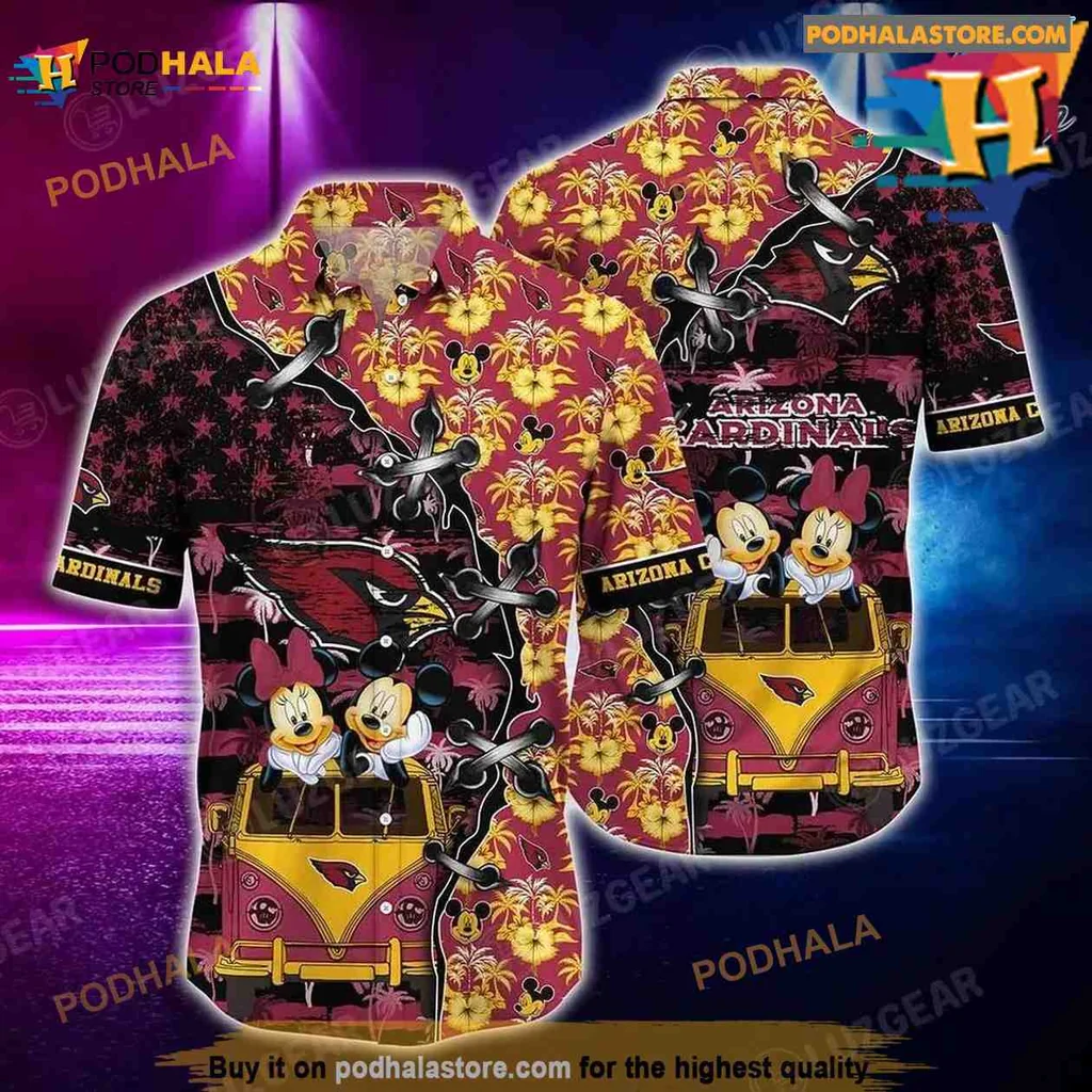 Arizona Cardinals Mickey Mouse Hawaiian Shirt With Tropical Design