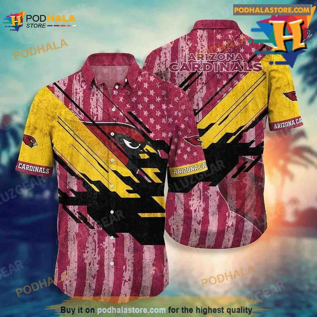 Arizona Cardinals Patriotic Hawaiian Shirt With American Flag Design