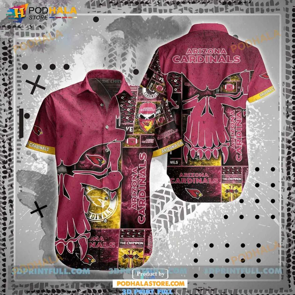 Arizona Cardinals Skull Hawaiian Shirt With Bold Team Colors