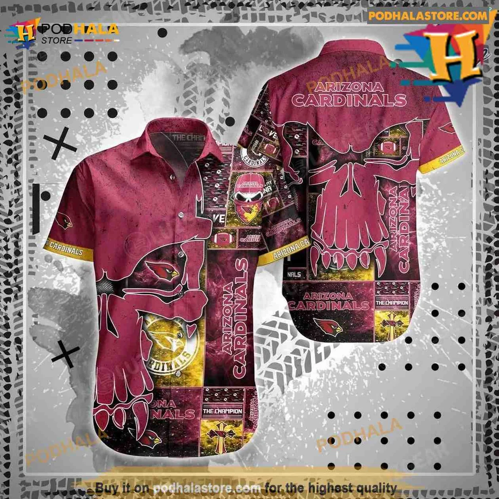 Arizona Cardinals Skull Hawaiian Shirt With Team Colors And Logo