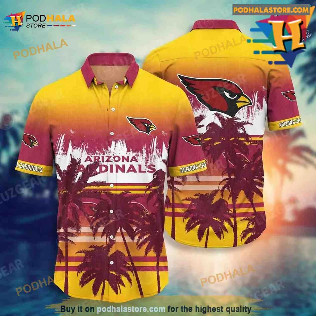 Arizona Cardinals Tropical Aloha Shirt With Palm Trees And Bold Colors