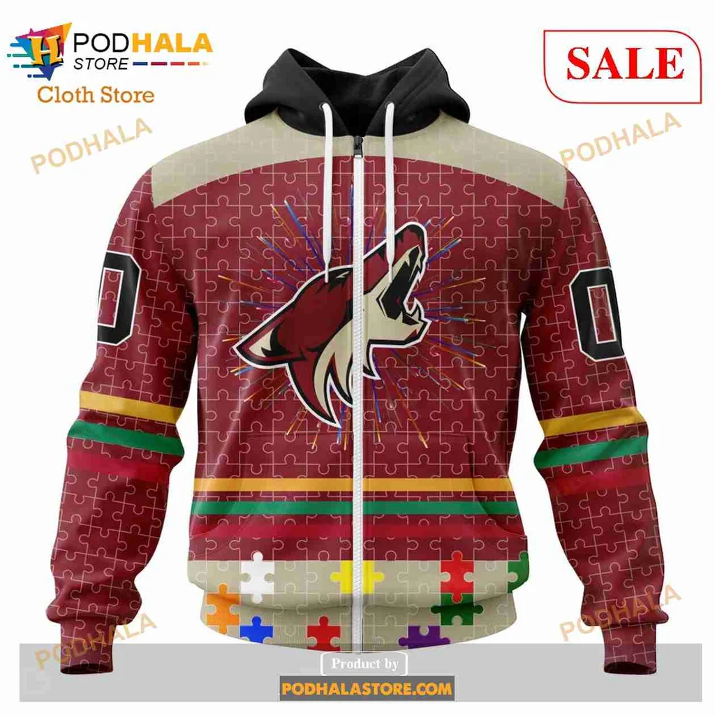 Arizona Coyotes Autism Awareness Hoodie With Fierce Coyote Design - View 1 Arizona Coyotes Autism Awareness Hoodie With Fierce Coyote Design - View 1