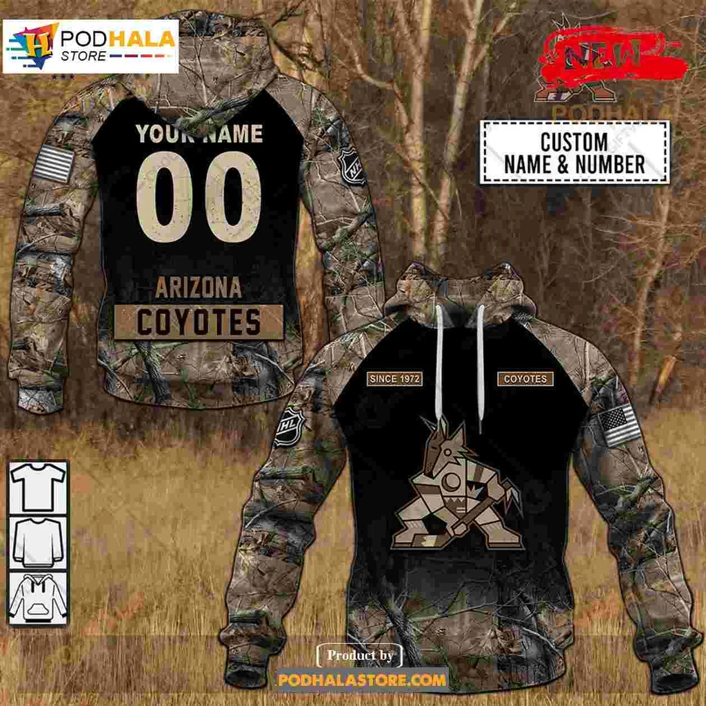 Arizona Coyotes Camouflage 3d Hoodie With Custom Name And Number