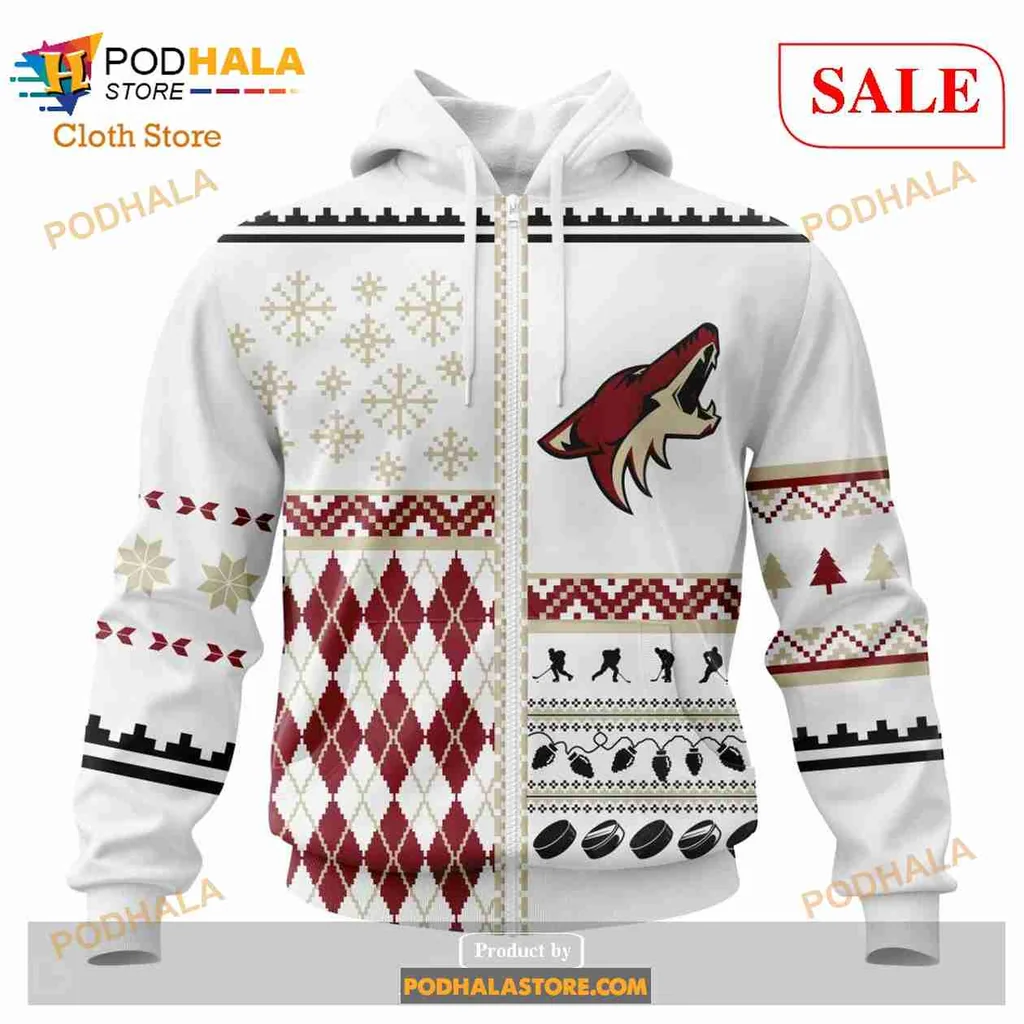 Arizona Coyotes Christmas Hoodie With Festive Design And Logo - View 1 Arizona Coyotes Christmas Hoodie With Festive Design And Logo - View 1