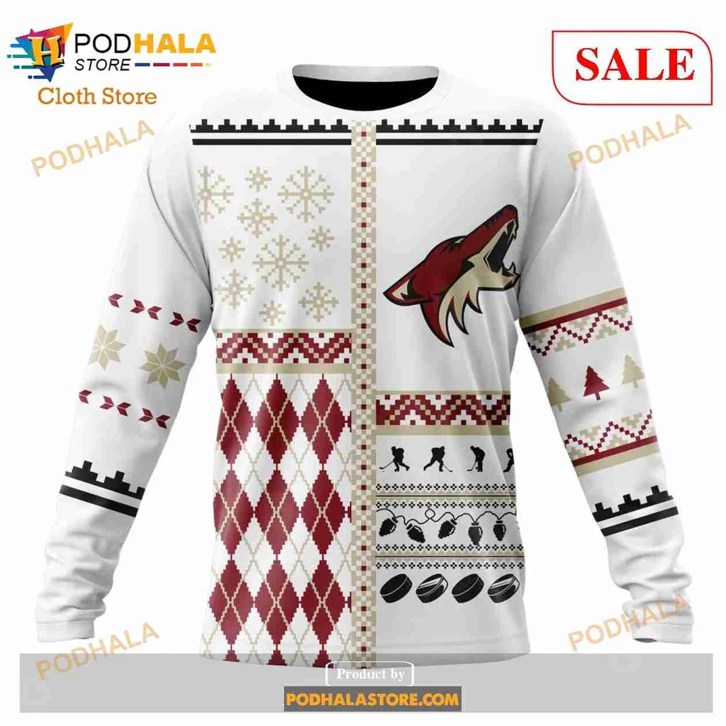 Arizona Coyotes Christmas Hoodie With Festive Design And Logo - View 3 Arizona Coyotes Christmas Hoodie With Festive Design And Logo - View 3