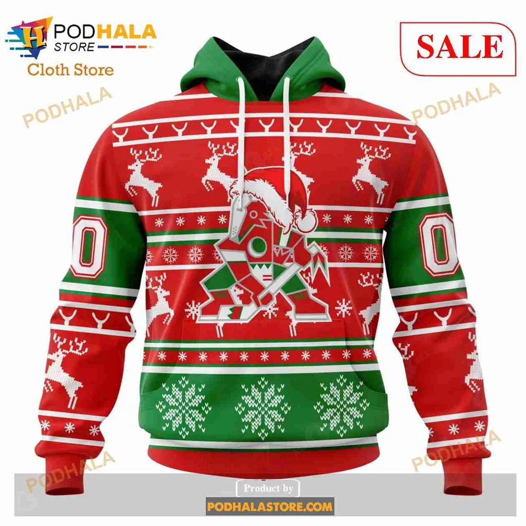 Arizona Coyotes Christmas Hoodie With Festive Hockey Player Design
