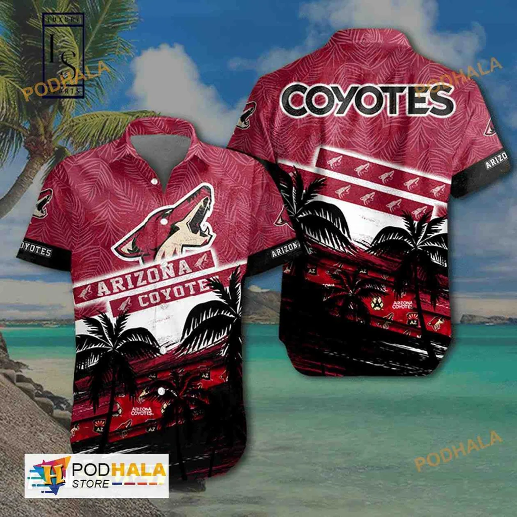 Arizona Coyotes Hawaiian Shirt With Tropical Design And Team Logo