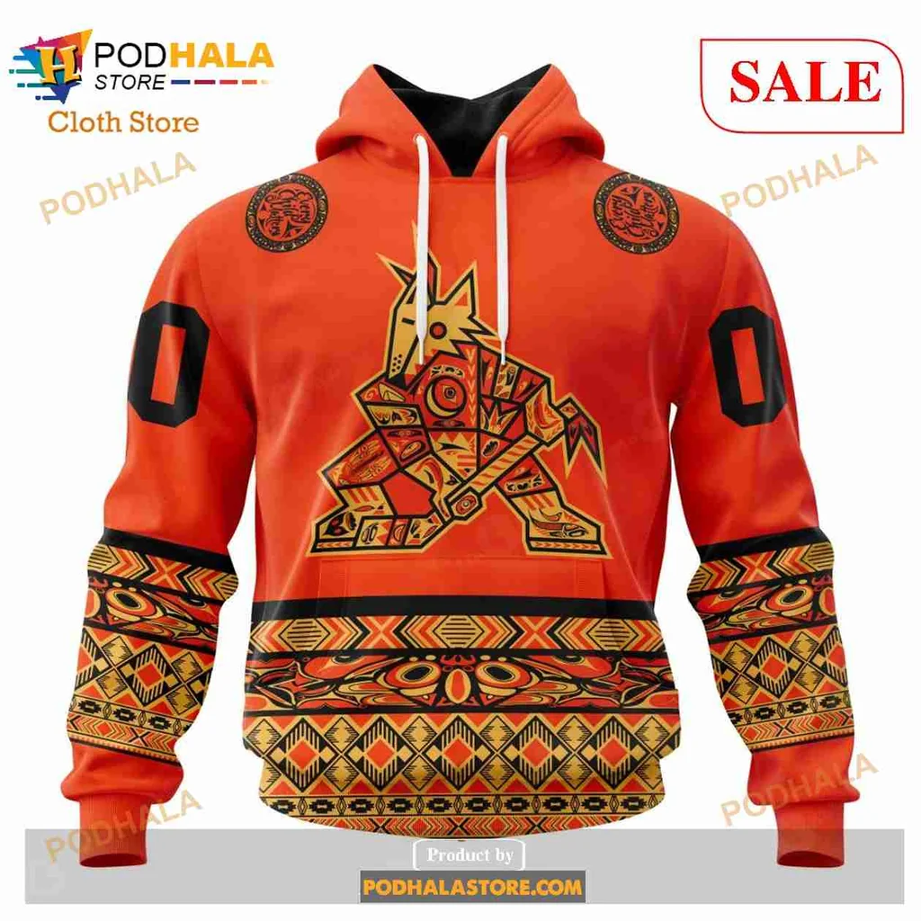 Arizona Coyotes Indigenous Art Hoodie With Geometric Coyote Design