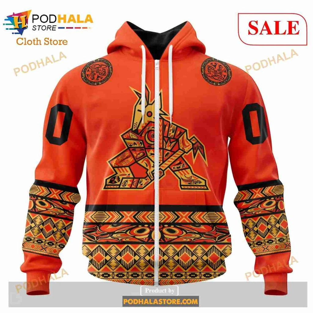 Arizona Coyotes Indigenous Art Hoodie With Geometric Coyote Design - View 1 Arizona Coyotes Indigenous Art Hoodie With Geometric Coyote Design - View 1