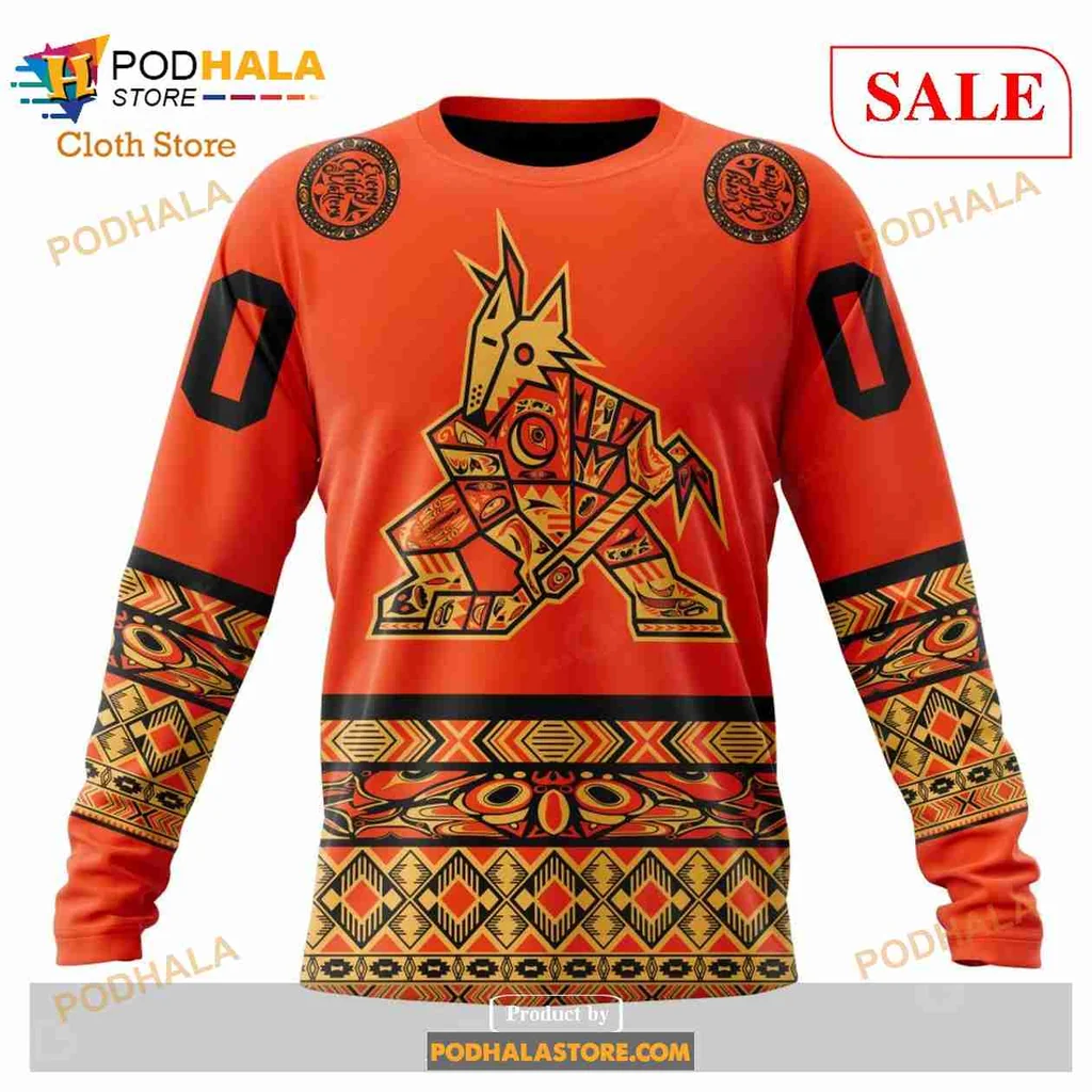 Arizona Coyotes Indigenous Art Hoodie With Geometric Coyote Design - View 3 Arizona Coyotes Indigenous Art Hoodie With Geometric Coyote Design - View 3