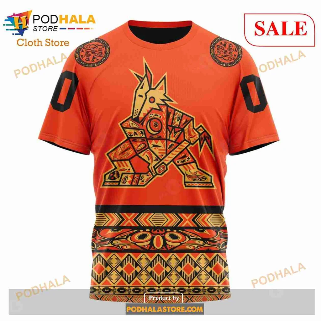 Arizona Coyotes Indigenous Art Hoodie With Geometric Coyote Design - Product View 6 Arizona Coyotes Indigenous Art Hoodie With Geometric Coyote Design - Product View 6