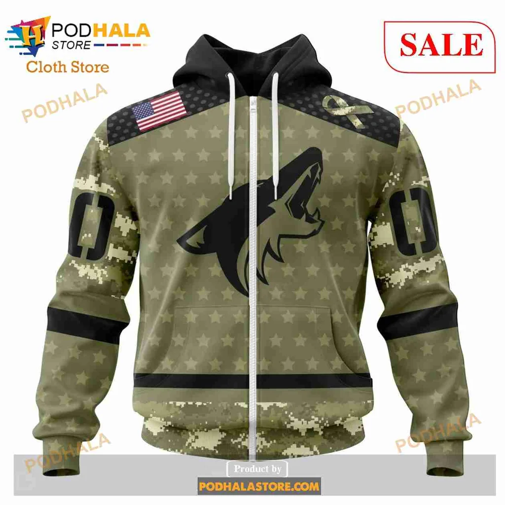 Arizona Coyotes Military Appreciation Hoodie With Camo Design - View 1 Arizona Coyotes Military Appreciation Hoodie With Camo Design - View 1