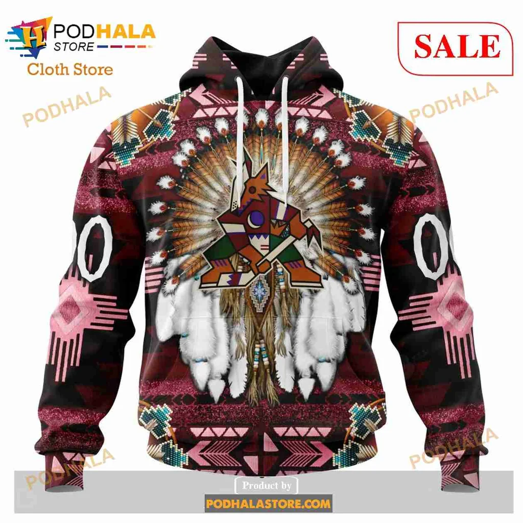 Arizona Coyotes Native American Hoodie With Tribal Design And Coyote Figure