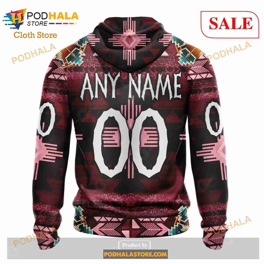 Arizona Coyotes Native American Hoodie With Tribal Design And Coyote Figure - View 2 Arizona Coyotes Native American Hoodie With Tribal Design And Coyote Figure - View 2