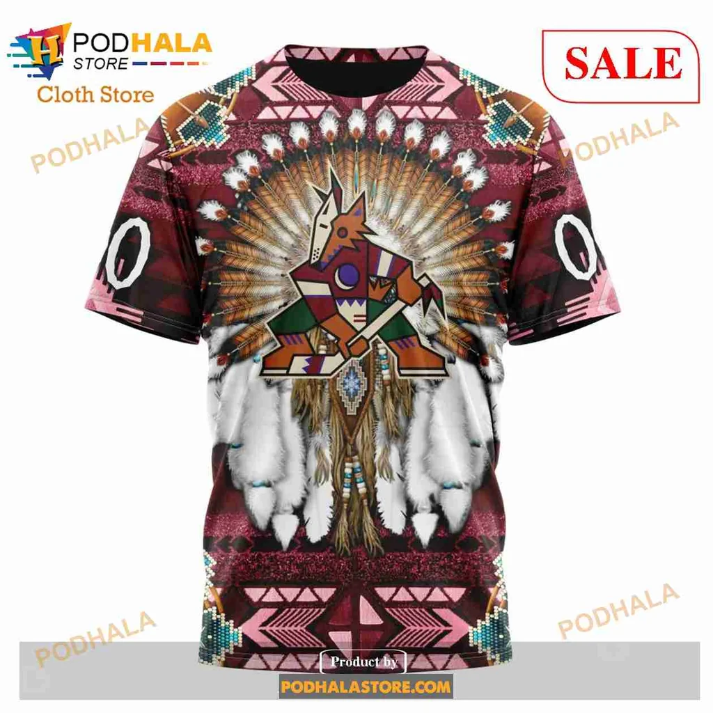 Arizona Coyotes Native American Hoodie With Tribal Design And Coyote Figure - Product View 6 Arizona Coyotes Native American Hoodie With Tribal Design And Coyote Figure - Product View 6