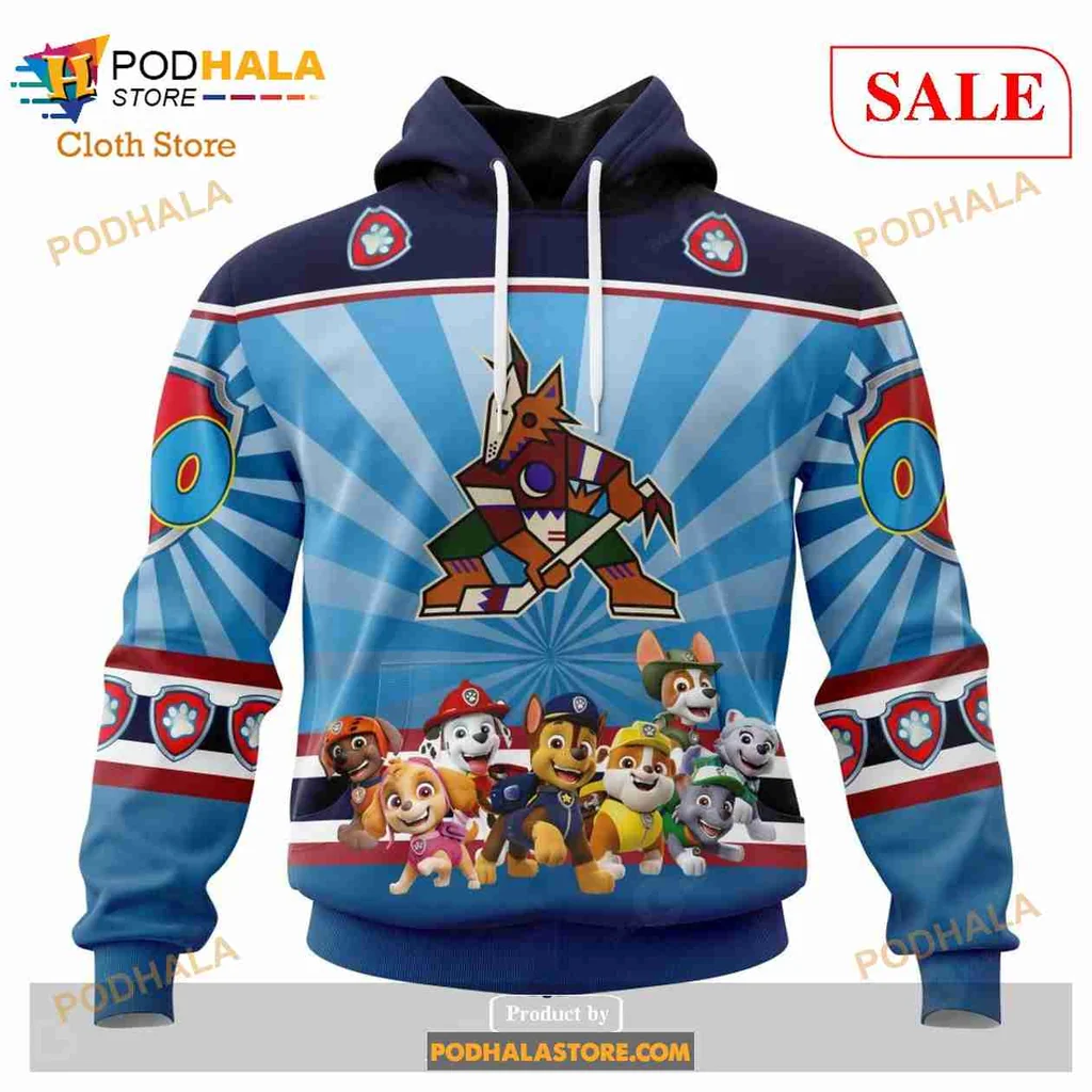 Arizona Coyotes Paw Patrol Hoodie Featuring Cartoon Characters