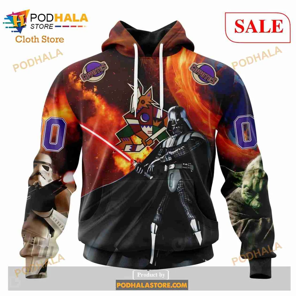 Arizona Coyotes Star Wars Hoodie Featuring Darth Vader And Coyote Design