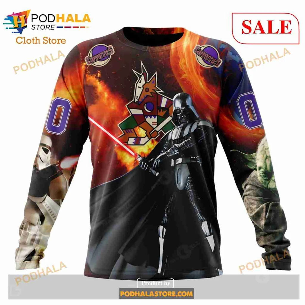 Arizona Coyotes Star Wars Hoodie Featuring Darth Vader And Coyote Design - View 3 Arizona Coyotes Star Wars Hoodie Featuring Darth Vader And Coyote Design - View 3