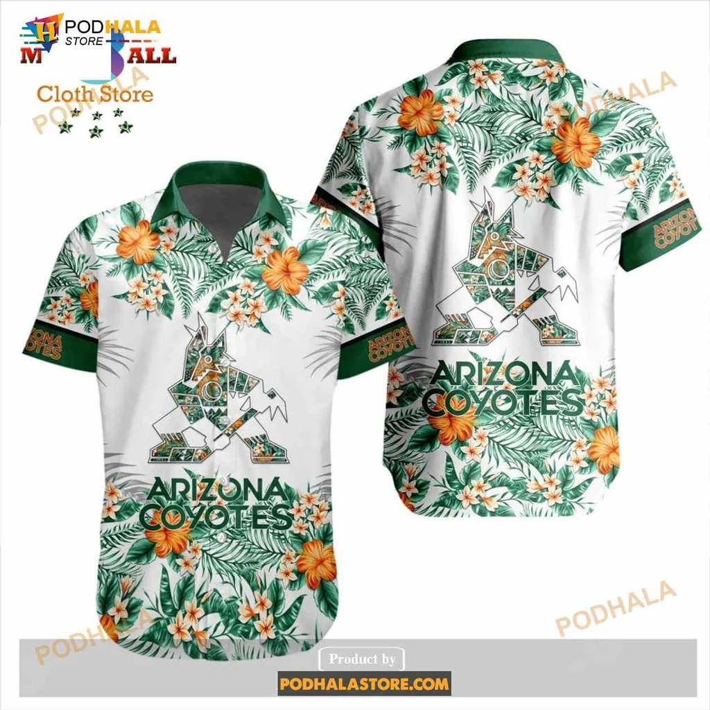 Arizona Coyotes Tropical Hawaiian Shirt With Coyote And Hibiscus Design