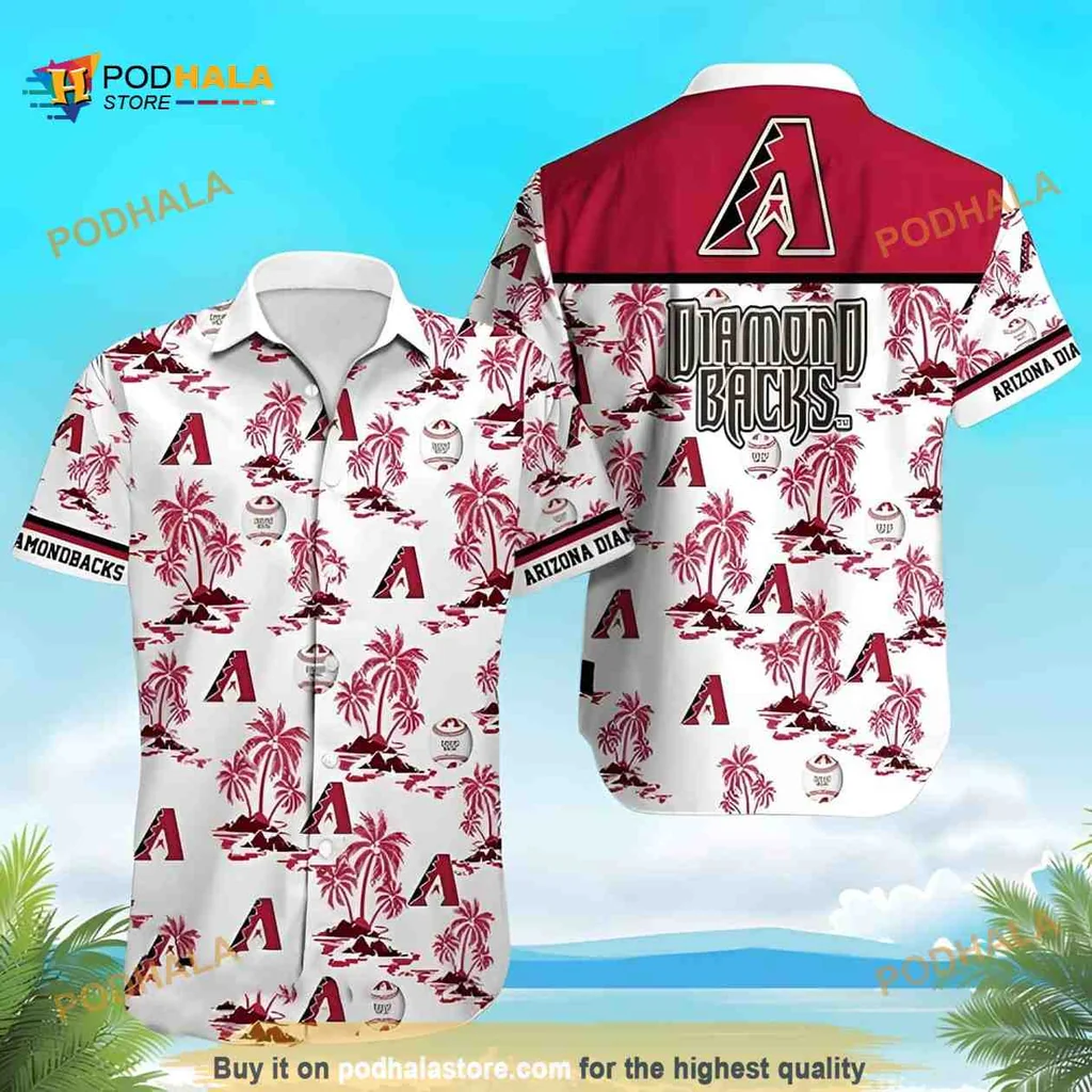 Arizona Diamondbacks Aloha Shirt, White Hawaiian Shirt With Tropical Design