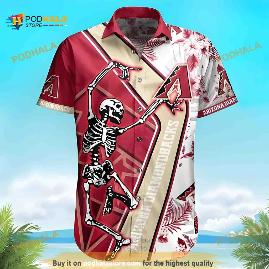 Arizona Diamondbacks Skeleton Hawaiian Shirt With Tropical Flowers
