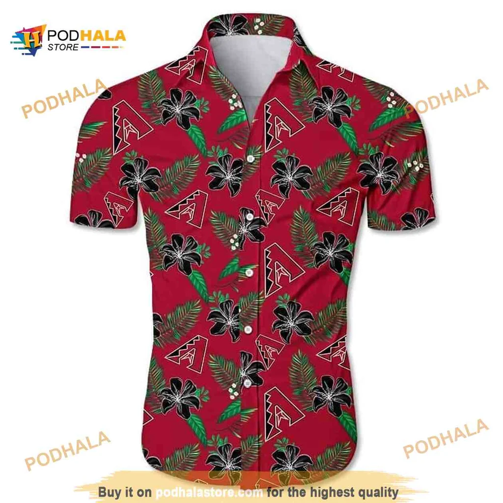 Arizona Diamondbacks Tropical Aloha Shirt With Hibiscus And Palm Leaves