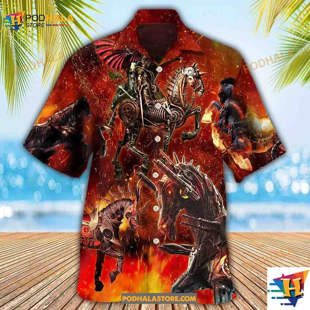 Armored Horse Knight Hawaiian Shirt, Vibrant Fantasy Design For Horse Lovers