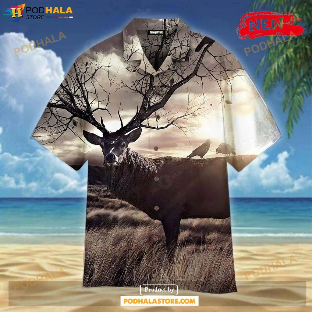 Artistic Deer Aloha Shirt, Unique Summer Shirt For Nature Lovers And Outdoor Enthusiasts